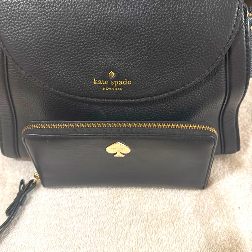 Kate Spade Black Structured Satchel with Flap Closure with Matching KS Wallet